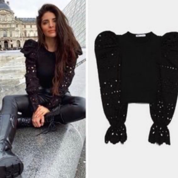 Zara Tops - NWOT Zara round neck eyelet long sleeve top
